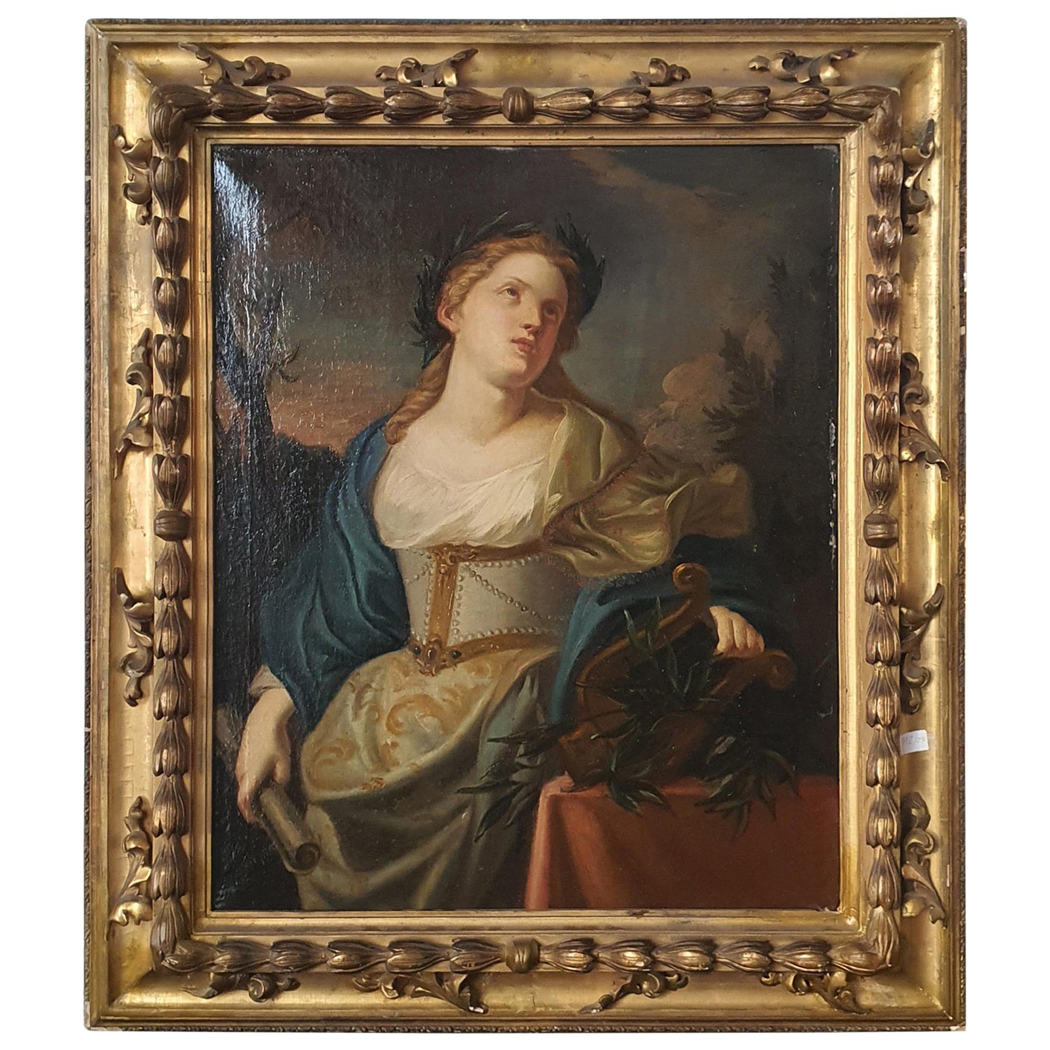 18th Century Oil Painting on Canvas Coeval Frame Allegory of Music For Sale