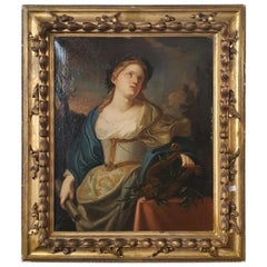18th Century Oil Painting on Canvas Coeval Frame Allegory of Music