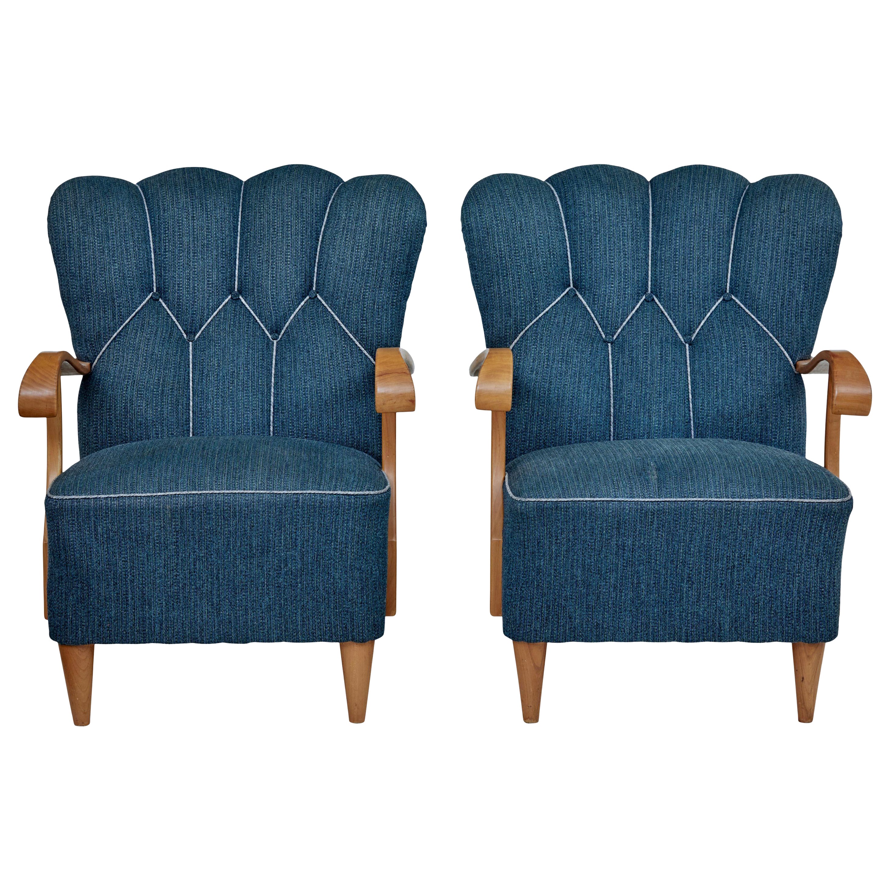 Pair of Scandinavian 1950's Shell Back Armchairs