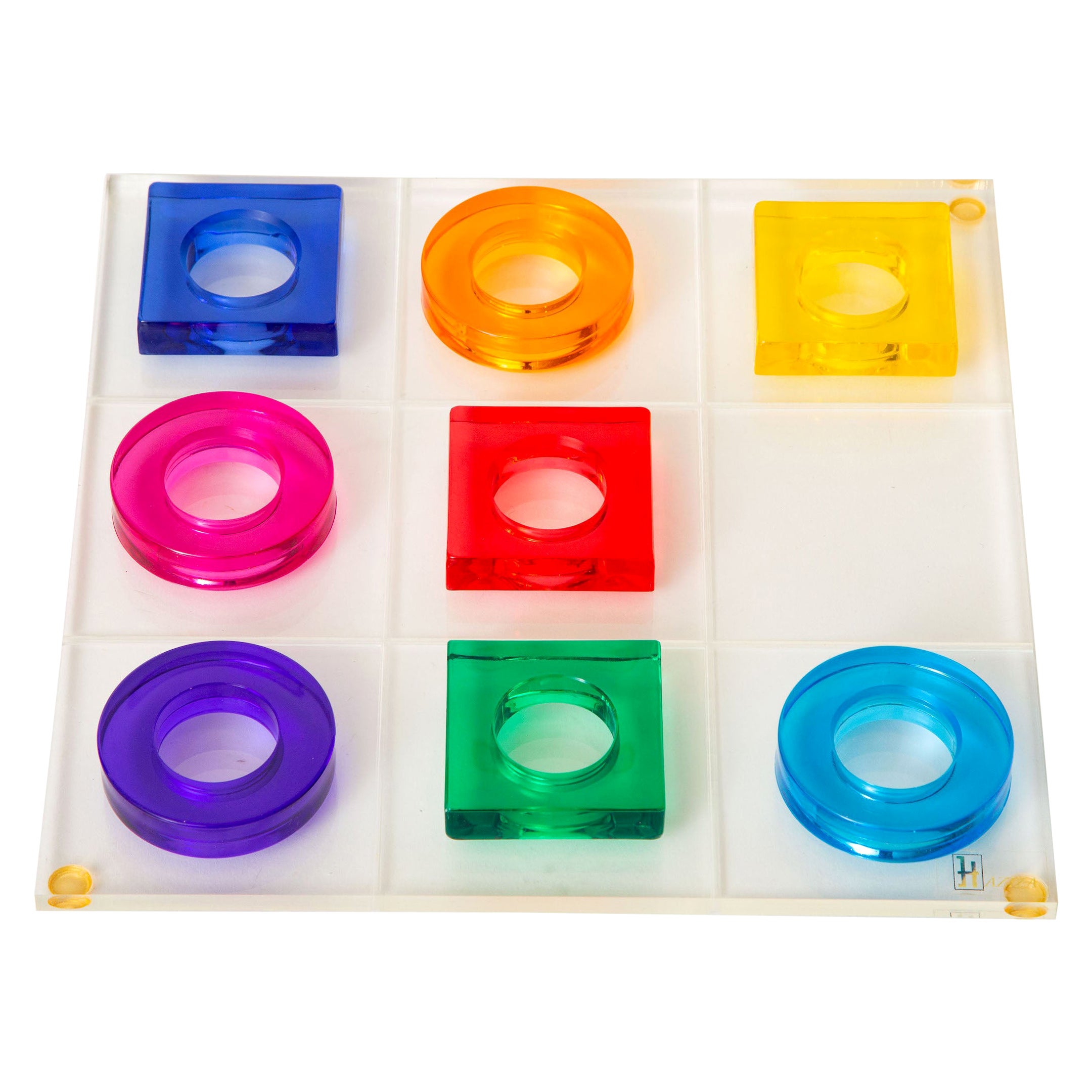 Haziza Jewel Toned Green, Purple, Orange, Pink, Blue Lucite Tic Tac Toe Game For Sale