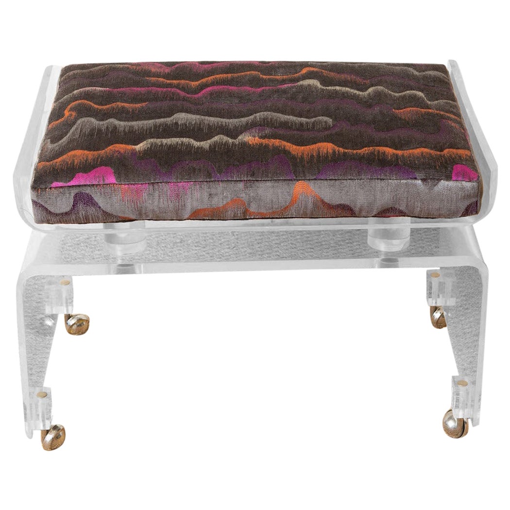 Lucite Rolling Vanity Bench/Stool with Striped Velvet Cushion at 1stDibs