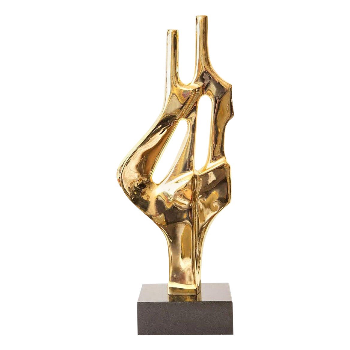Sculpture abstraite vintage en laiton et granit noir