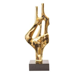 Escultura abstracta vintage de latón y granito negro