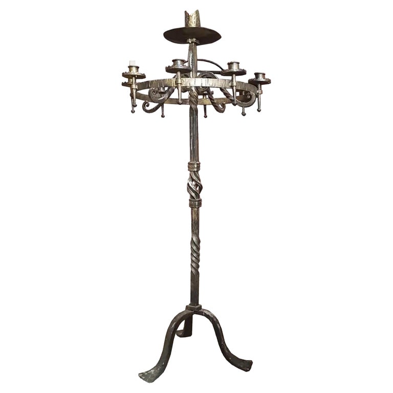 Floor Candle Holder with 9 Candles Votive, Wrought Iron, Spain For Sale