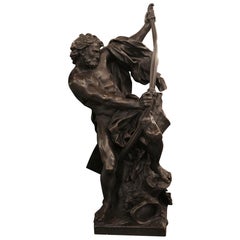 Antique J. Bousseau "Bronze Ulysses Bending His Bow Sculpture", circa 1900