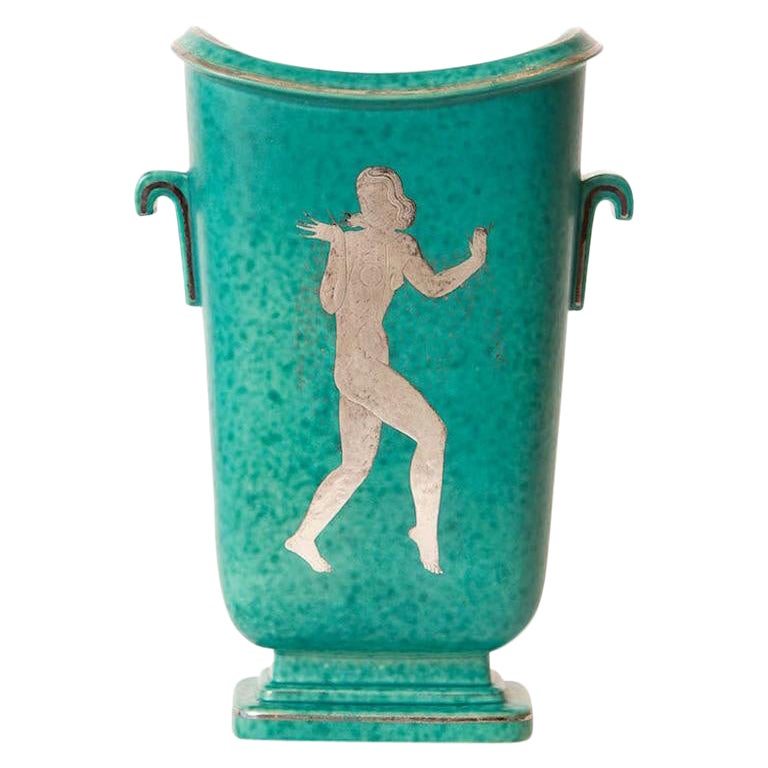 Wlihelm Kage Gustavsberg Argenta Ceramic with Sterling Overlay Vase or Vessel