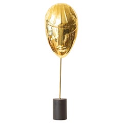 Brass Face Mask Sculpture Hagenauer Style Black Stand Vintage