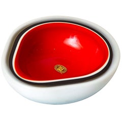 Murano Vintage Flavio Poli Triple Cased White, Red, Black Glass Geode Bowl