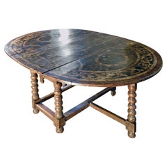 Dutch 17th Century Painted Large Oval Gate-Leg Dining Table