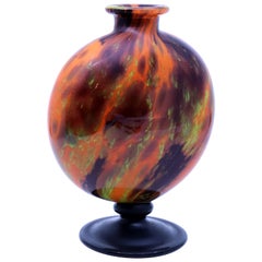 Art Deco Glass Vase by Charles Schneider, Orange & Brown, France, 1925