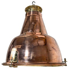 1970s Japanese Large Industrial Copper and Brass Dome Pendant Lamp