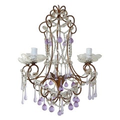 French Lavender Purple Murano Drops Swags Crystal Prisms Chandelier, circa 1920