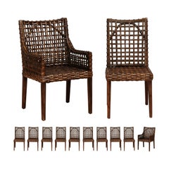 Superb Set of 12 Cerused Mahogany and Cane Dining Chairs in Aged Tobacco