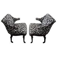Pair of James Mont Inspired Ebonized Lounge Chairs with Hoof Feet