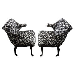 Vintage Pair of Grosfeld House Etruscan Style Ebonized Lounge Chairs with Hoof Feet