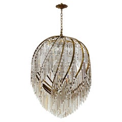 1960s Italian Grand Swirl Brass Crystal Chandelier Beverly Hills