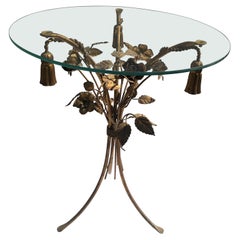 Italian Gilt Iron Floral Side Table with Tassles