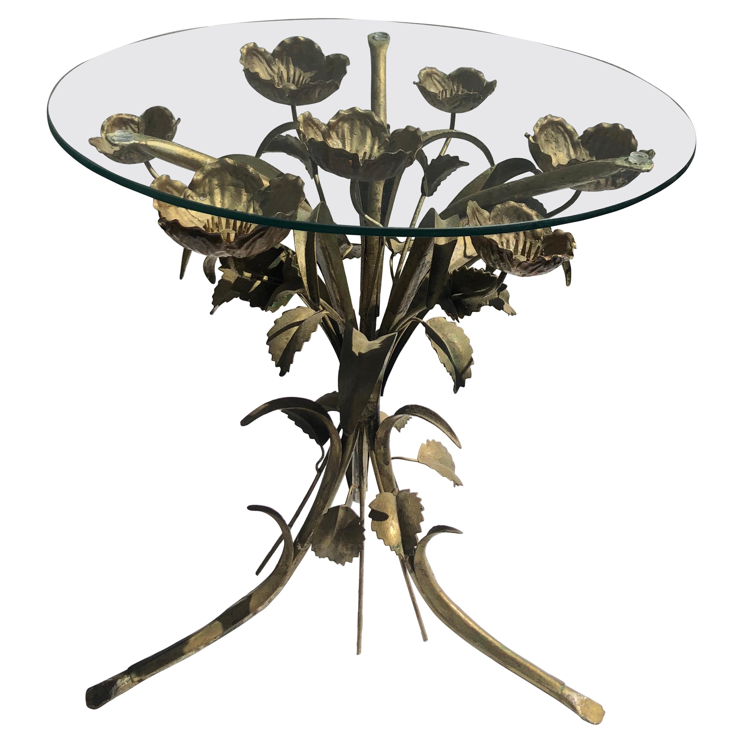 Italian Gilt Iron Floral Side Table