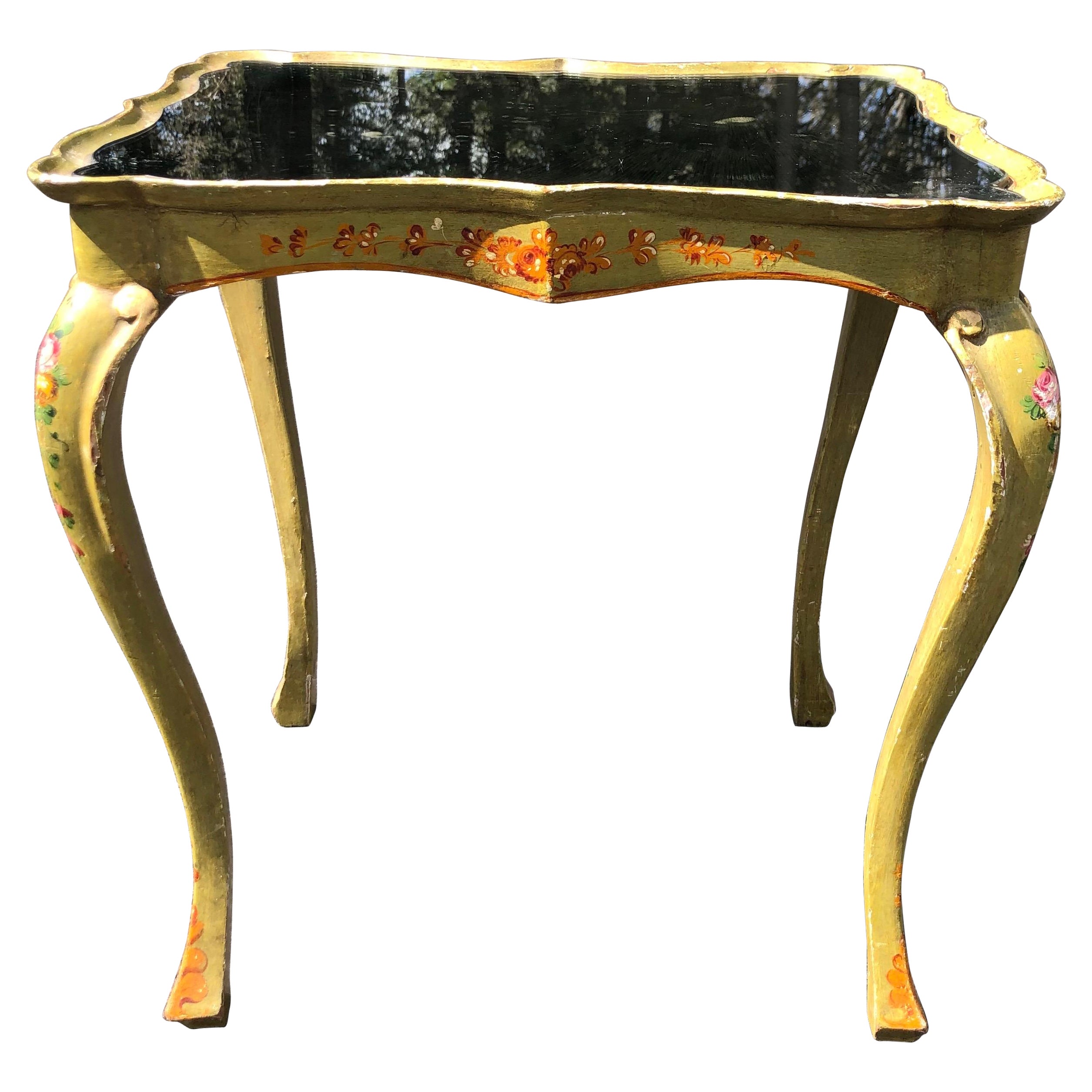 Italian Hand Painted Mirror Top Side Table