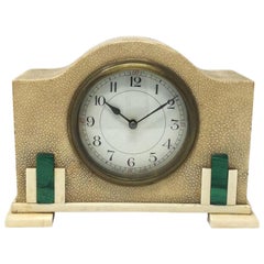 Original French Art Deco Table Clock in Shagreen and Malachite, 1930s