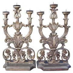 Antique Huge Pair of 18th Century Italian Baroque Giltwood Altar Candelabra