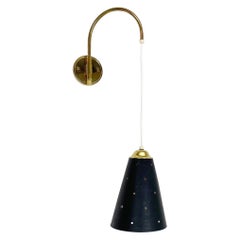 Minimalist Stilnovo Style Adjustable Brass Wall Hanging Light, Italy 1960s
