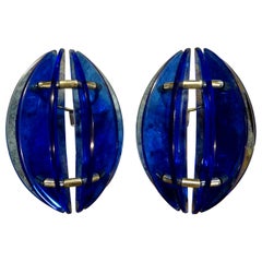 Pair of Mid-Century Italian Cobalt Blue Glass Sconces by Veca