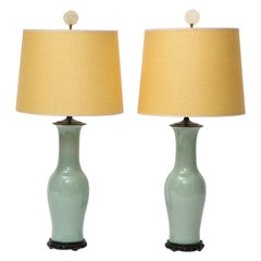 Pair of 19th Century Chinese Celadon Lamps