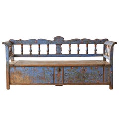 Antique 19th Century Hand-Painted Swedish Bench with Storage