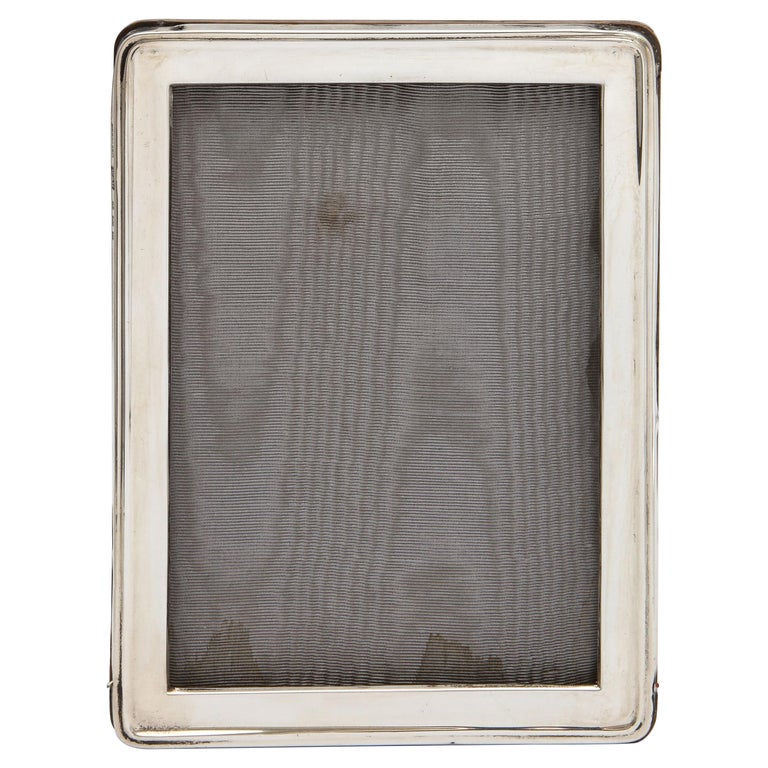 Art Deco Sterling Silver Picture Frame with Wood Back by Walker & Hall For Sale