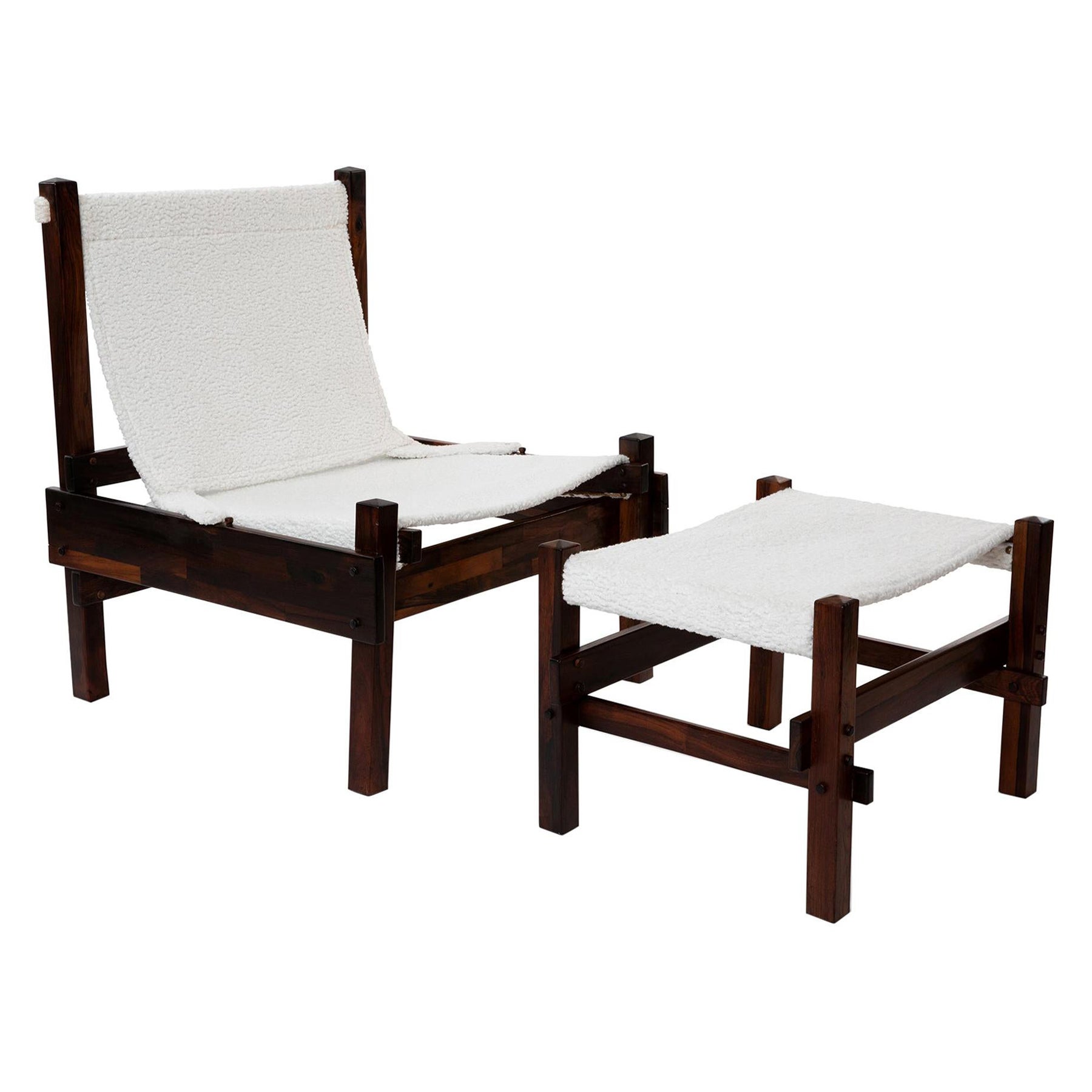 Brazilian Rosewood Sling Chair & Ottoman, 1960s For Sale