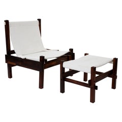 Retro Rosewood & Sheepskin Brazilian Sling Chair & Ottoman, 1960s