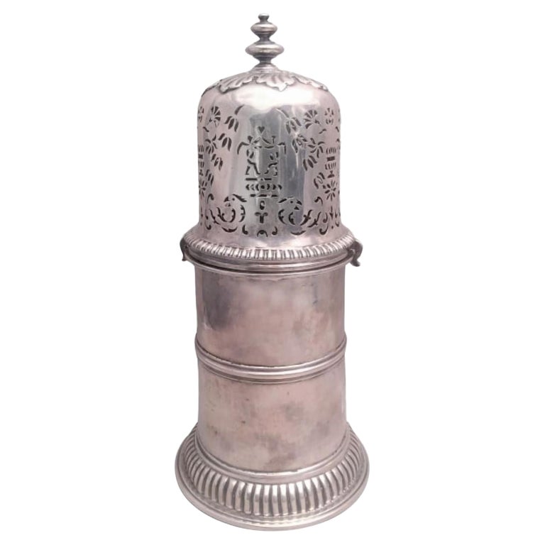 18th Century Large English Silver Muffineer Sugar Shaker For Sale