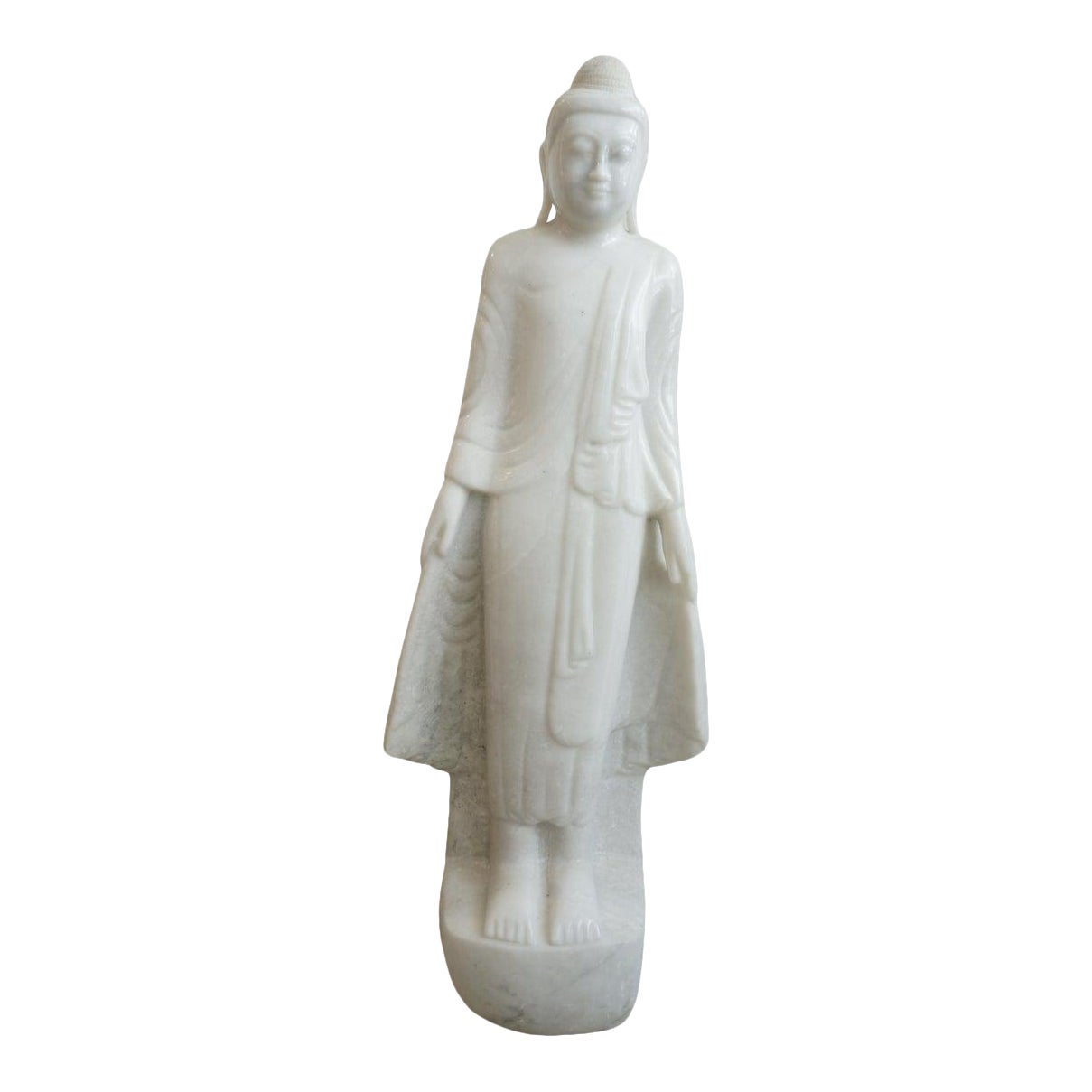 Bouddha debout de style Mandalay en marbre blanc