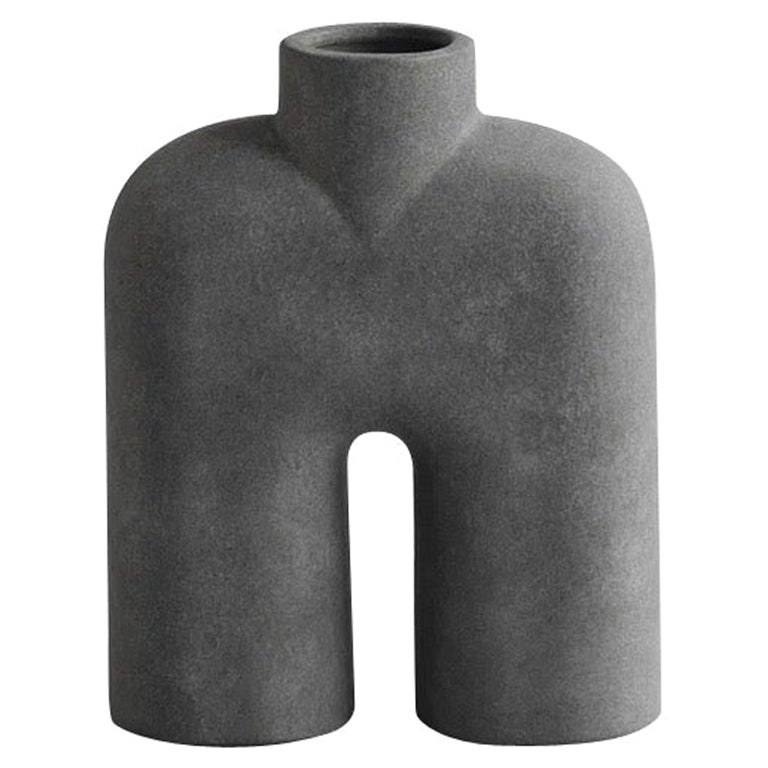 Matte Grey Tall Single Top Spout Danish Design Vase, China, Contemporary For Sale