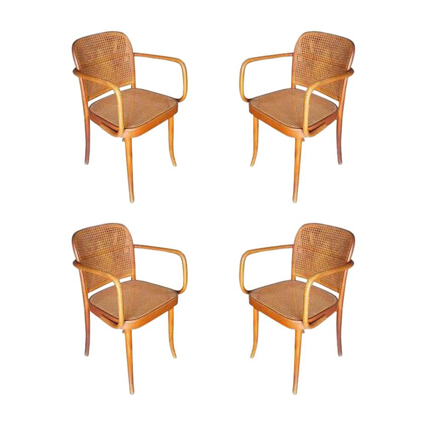 Josef Hoffmann for Stendig Bentwood Cane Dining Chairs, Set of Four