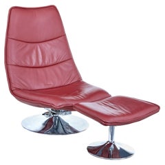 Mid-20th Century Chrome and Leather Chair with Stool
