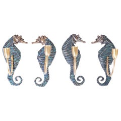 Vintage Set of Four Mid Century Seahorse Wall Sconces, Priced by the Pair