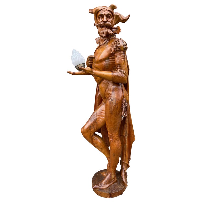 Unique and Large Hand Carved Sculpture / Mephisto Floor Lamp / Faust Opera Statue For Sale at