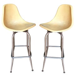 Midcentury Fiberglass Shell Swivel Bar Stool, Pair