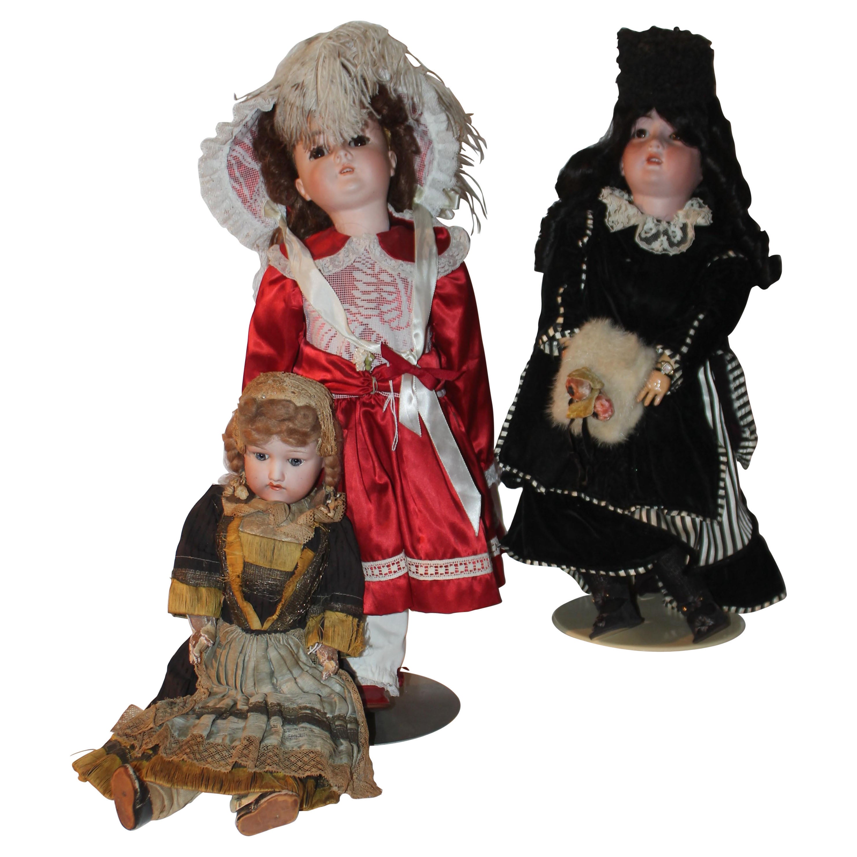 Ensemble de trois poupées allemandes Hand Made du 19e siècle