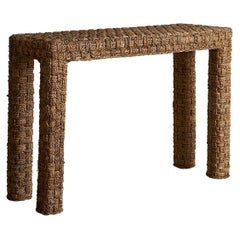 Vintage Mediterranean Woven Rope Console Table
