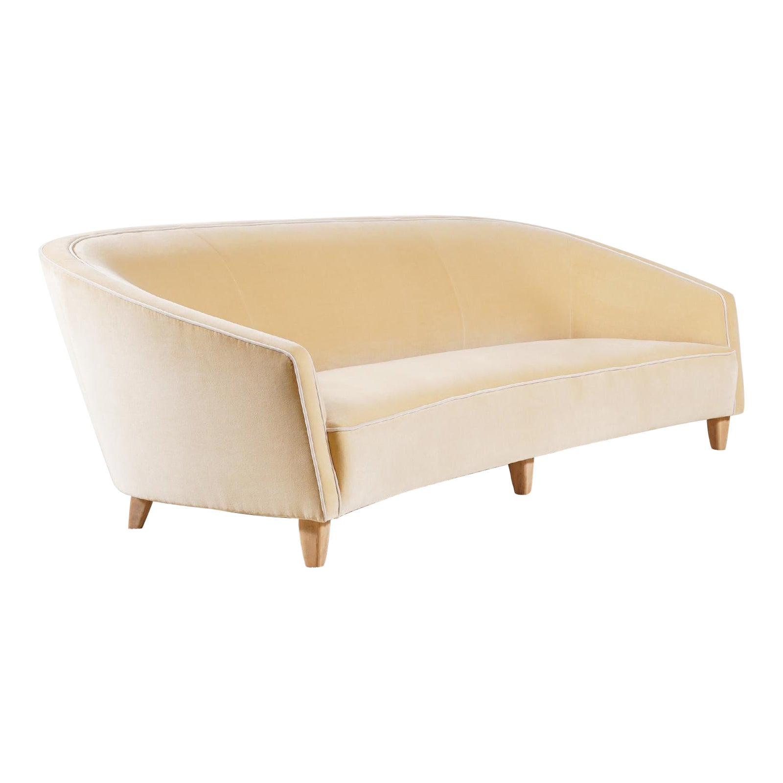 Elegant and Large Italian Three-Seat Curved Sofa, New Velvet Upholstery. 1950s