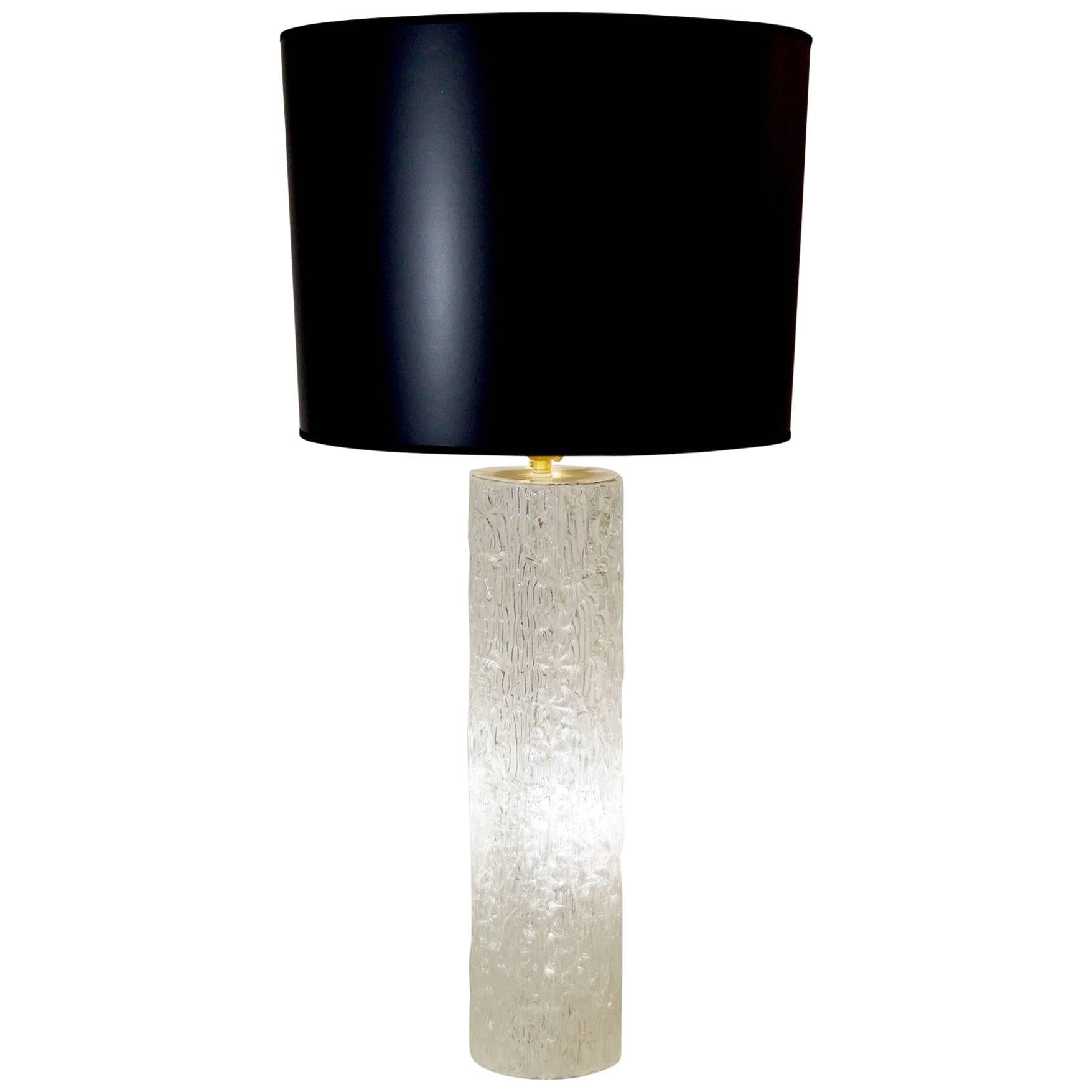 Cylindrical Glass Table Lamp with Interior Lighting For Sale