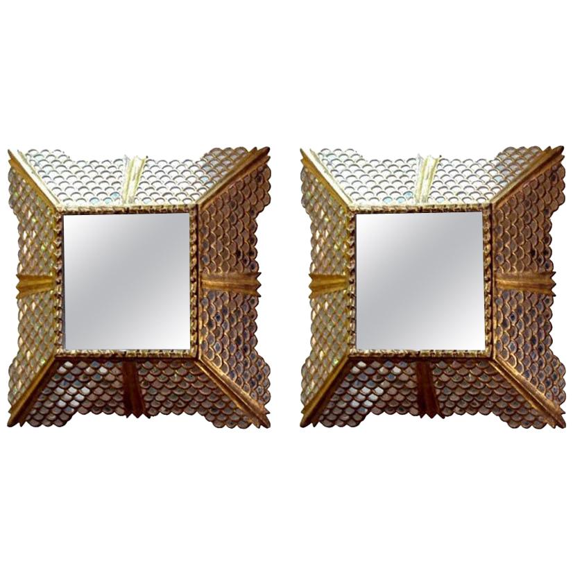 Pair of Square Spanish Colonial Mirrors, Sold Individually