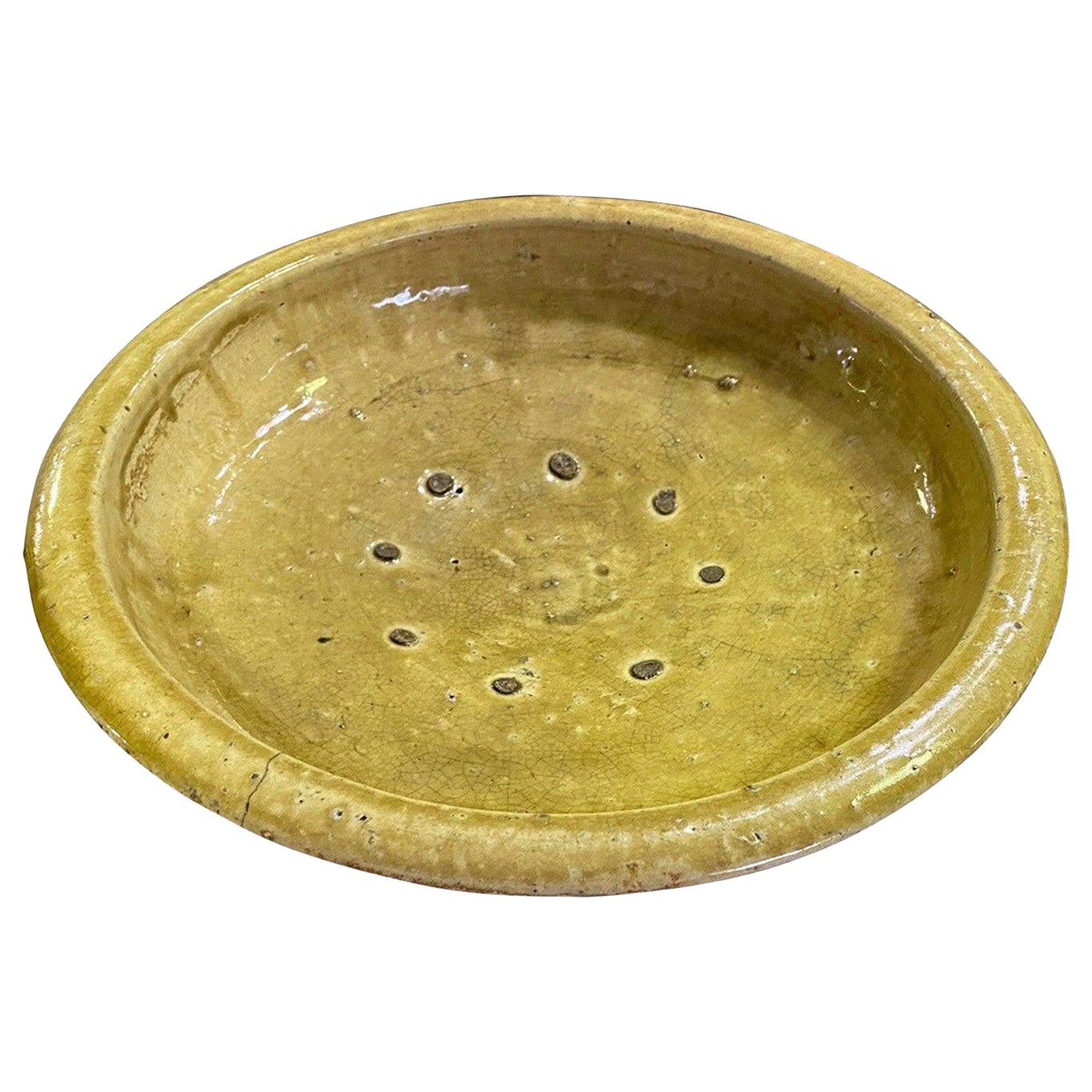Chinese Celadon Large Heavy Yellow Glazed Footed Bowl, Qing Dynasty For Sale
