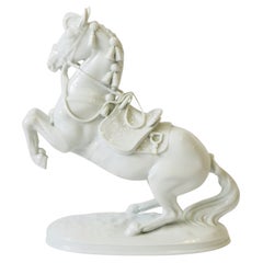 Vintage White Porcelain Equine Horse Sculpture Decorative Object from Austria 