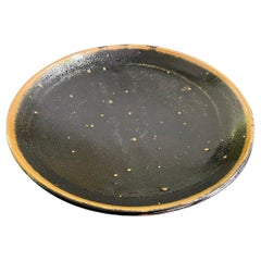 Shoji Hamada Mingei Mashiko Pottery Large Black Glaze Plate Bowl with Noted Box