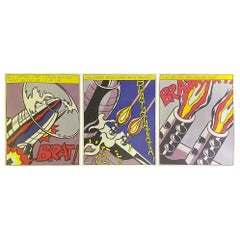 Roy Lichtenstein Hand Signed Triptych Print "As I Opened Fire" Stedelijk Museum