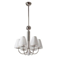 Antique Bauhaus Chandelier, circa 1930, Nickel and Glass